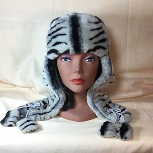 Elegant Striped Faux Fur Hat